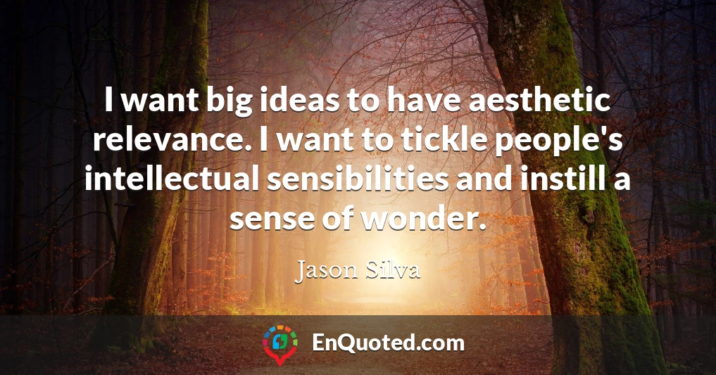 I want big ideas to have aesthetic relevance. I want to tickle people's intellectual sensibilities and instill a sense of wonder.