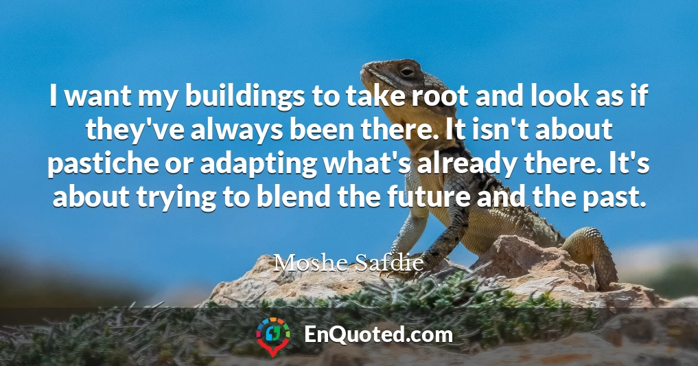 I want my buildings to take root and look as if they've always been there. It isn't about pastiche or adapting what's already there. It's about trying to blend the future and the past.