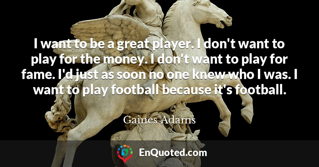 I want to be a great player. I don't want to play for the money. I don't want to play for fame. I'd just as soon no one knew who I was. I want to play football because it's football.