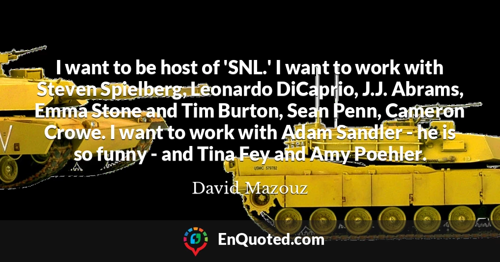 I want to be host of 'SNL.' I want to work with Steven Spielberg, Leonardo DiCaprio, J.J. Abrams, Emma Stone and Tim Burton, Sean Penn, Cameron Crowe. I want to work with Adam Sandler - he is so funny - and Tina Fey and Amy Poehler.