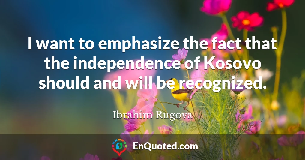 I want to emphasize the fact that the independence of Kosovo should and will be recognized.