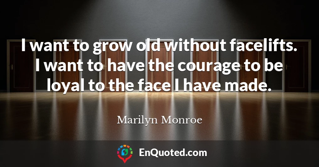 I want to grow old without facelifts. I want to have the courage to be loyal to the face I have made.