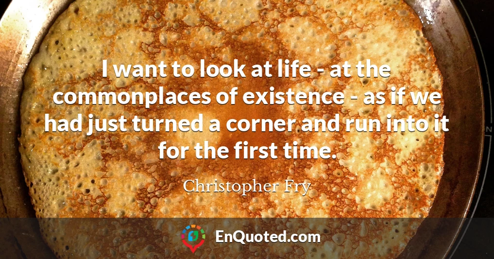 I want to look at life - at the commonplaces of existence - as if we had just turned a corner and run into it for the first time.