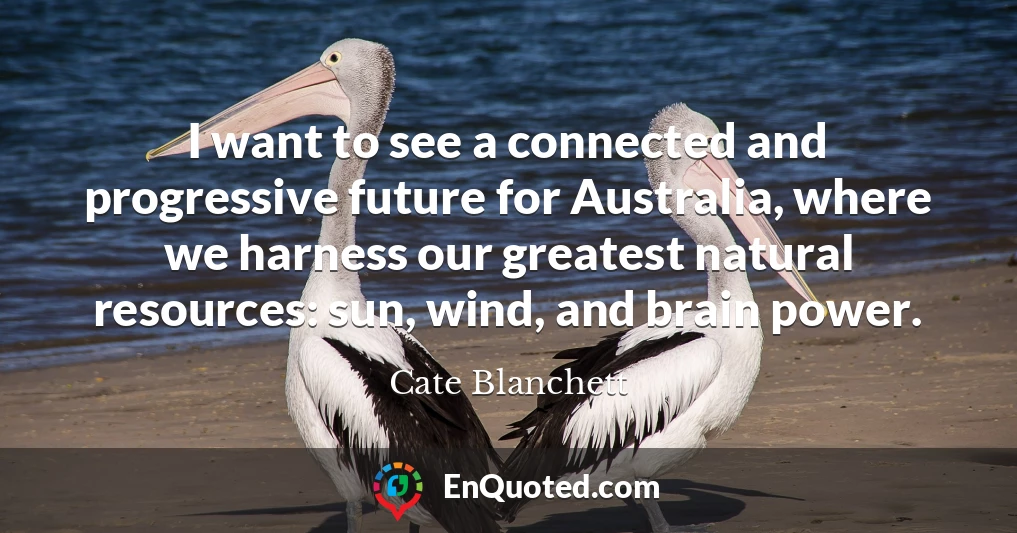 I want to see a connected and progressive future for Australia, where we harness our greatest natural resources: sun, wind, and brain power.