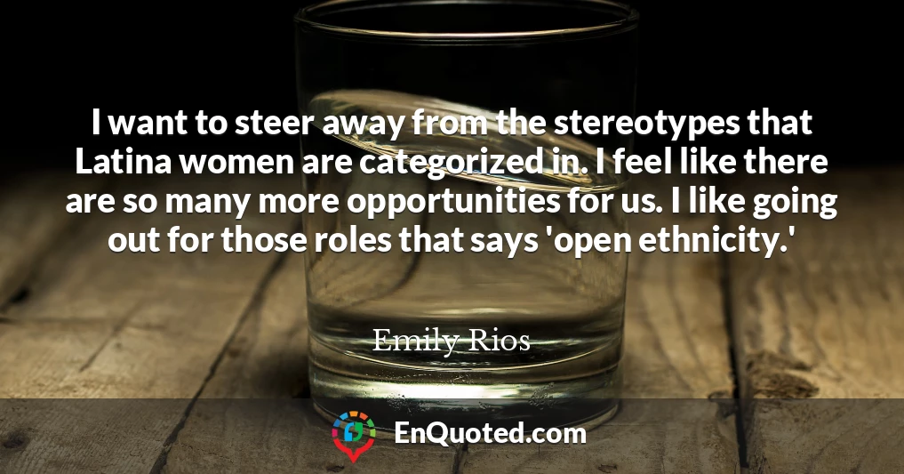 I want to steer away from the stereotypes that Latina women are categorized in. I feel like there are so many more opportunities for us. I like going out for those roles that says 'open ethnicity.'