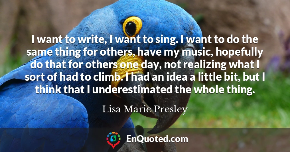 I want to write, I want to sing. I want to do the same thing for others, have my music, hopefully do that for others one day, not realizing what I sort of had to climb. I had an idea a little bit, but I think that I underestimated the whole thing.