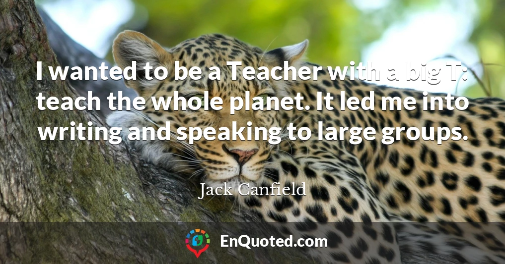 I wanted to be a Teacher with a big T: teach the whole planet. It led me into writing and speaking to large groups.