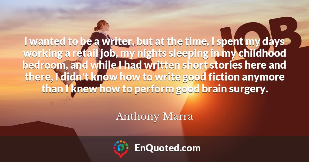 I wanted to be a writer, but at the time, I spent my days working a retail job, my nights sleeping in my childhood bedroom, and while I had written short stories here and there, I didn't know how to write good fiction anymore than I knew how to perform good brain surgery.