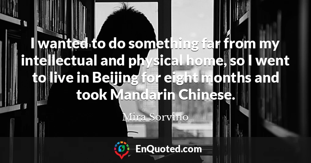 I wanted to do something far from my intellectual and physical home, so I went to live in Beijing for eight months and took Mandarin Chinese.