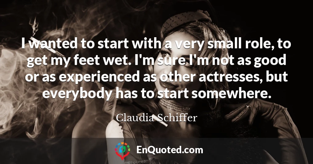 I wanted to start with a very small role, to get my feet wet. I'm sure I'm not as good or as experienced as other actresses, but everybody has to start somewhere.