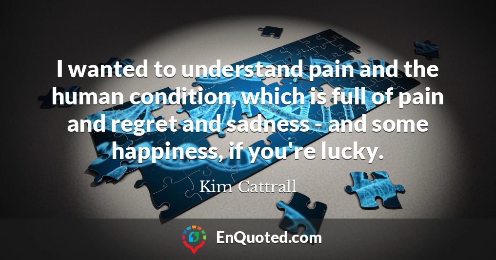 I wanted to understand pain and the human condition, which is full of pain and regret and sadness - and some happiness, if you're lucky.
