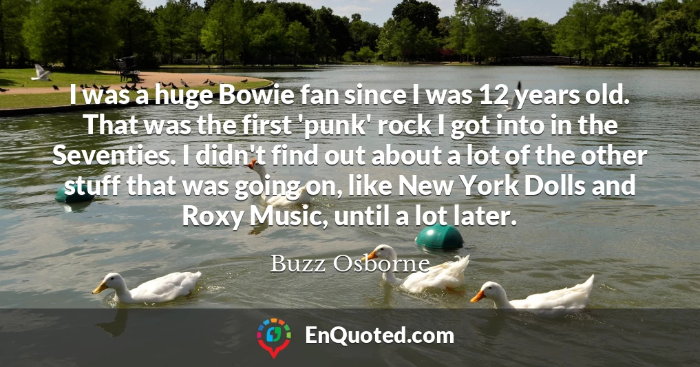 I was a huge Bowie fan since I was 12 years old. That was the first 'punk' rock I got into in the Seventies. I didn't find out about a lot of the other stuff that was going on, like New York Dolls and Roxy Music, until a lot later.