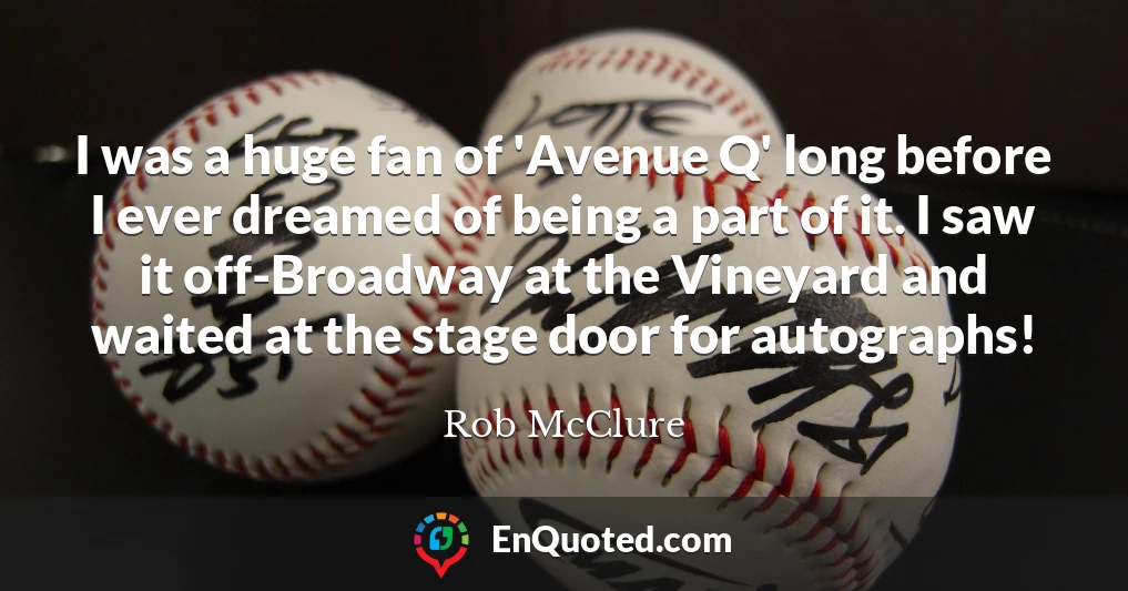 I was a huge fan of 'Avenue Q' long before I ever dreamed of being a part of it. I saw it off-Broadway at the Vineyard and waited at the stage door for autographs!