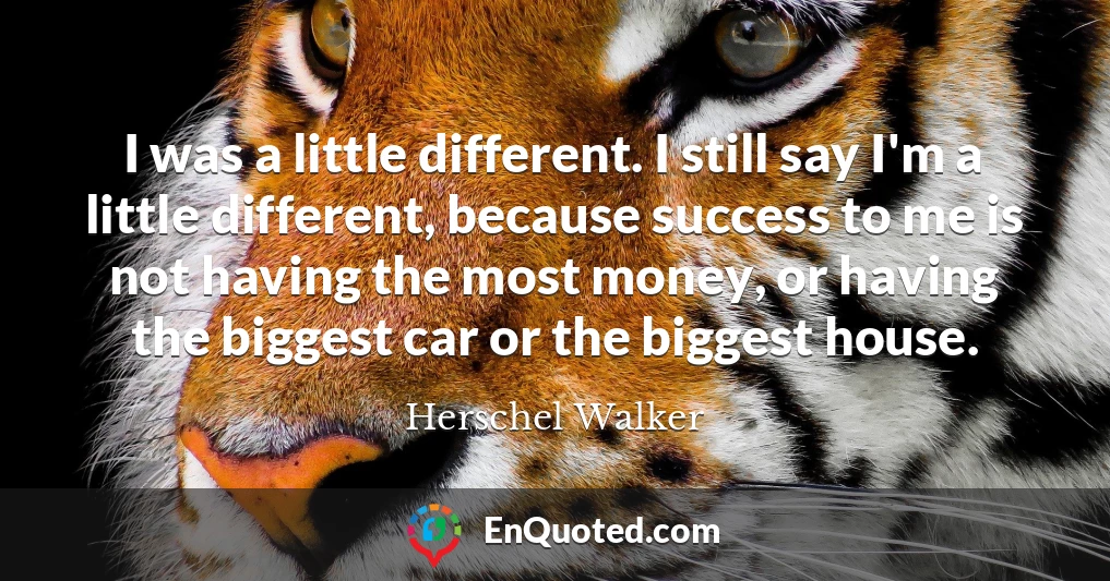 I was a little different. I still say I'm a little different, because success to me is not having the most money, or having the biggest car or the biggest house.