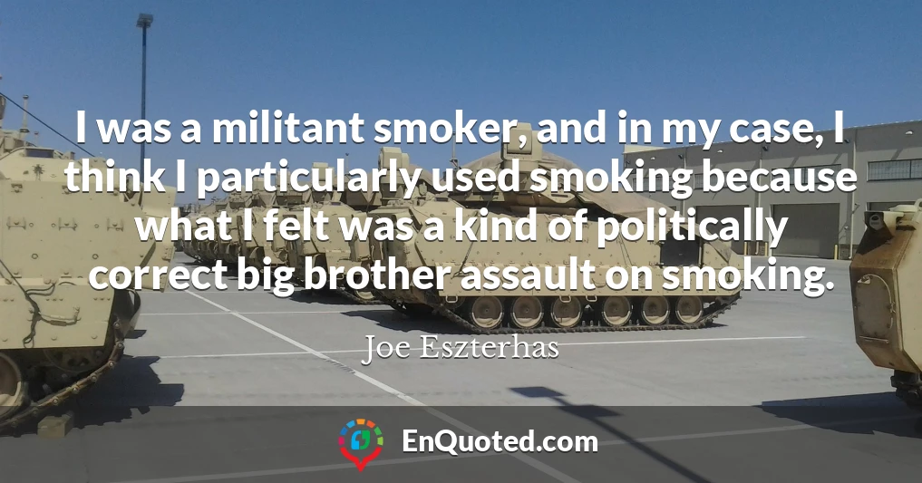 I was a militant smoker, and in my case, I think I particularly used smoking because what I felt was a kind of politically correct big brother assault on smoking.