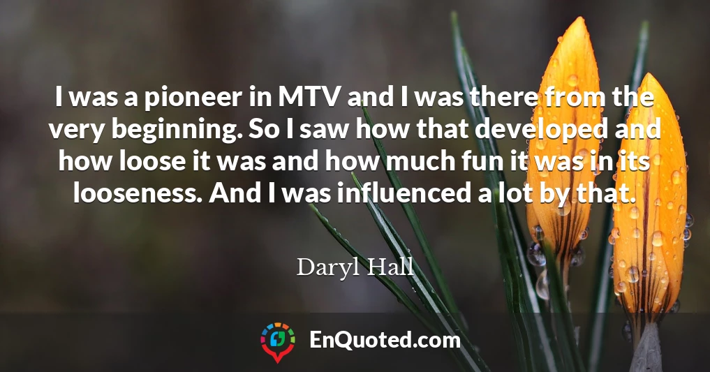 I was a pioneer in MTV and I was there from the very beginning. So I saw how that developed and how loose it was and how much fun it was in its looseness. And I was influenced a lot by that.