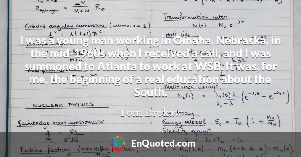 I was a young man working in Omaha, Nebraska, in the mid-1960s when I received a call, and I was summoned to Atlanta to work at WSB. It was, for me, the beginning of a real education about the South.