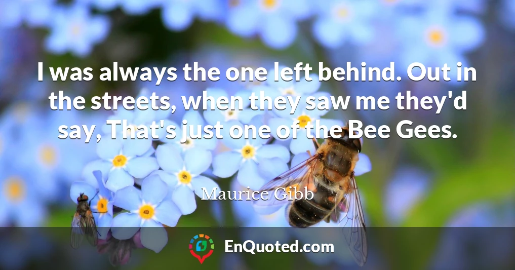 I was always the one left behind. Out in the streets, when they saw me they'd say, That's just one of the Bee Gees.