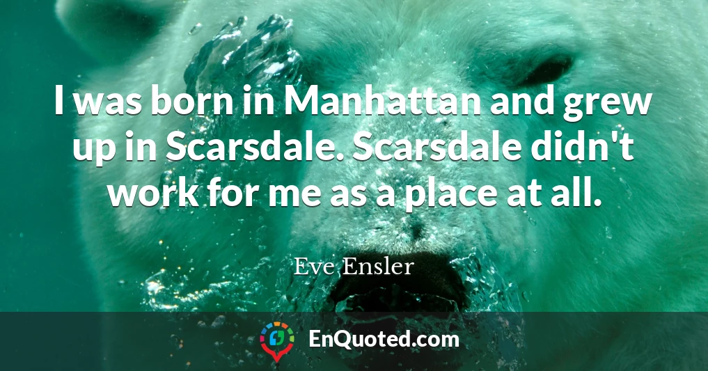 I was born in Manhattan and grew up in Scarsdale. Scarsdale didn't work for me as a place at all.