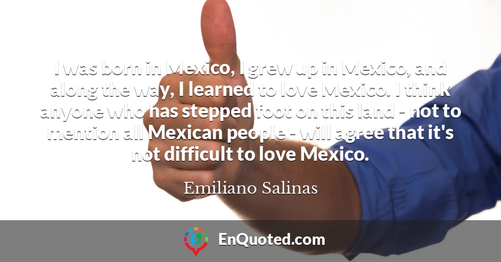 I was born in Mexico, I grew up in Mexico, and along the way, I learned to love Mexico. I think anyone who has stepped foot on this land - not to mention all Mexican people - will agree that it's not difficult to love Mexico.