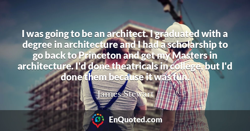 I was going to be an architect. I graduated with a degree in architecture and I had a scholarship to go back to Princeton and get my Masters in architecture. I'd done theatricals in college, but I'd done them because it was fun.