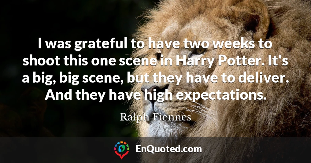 I was grateful to have two weeks to shoot this one scene in Harry Potter. It's a big, big scene, but they have to deliver. And they have high expectations.