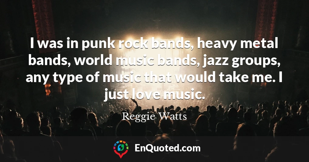 I was in punk rock bands, heavy metal bands, world music bands, jazz groups, any type of music that would take me. I just love music.