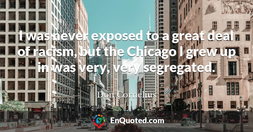 I was never exposed to a great deal of racism, but the Chicago I grew up in was very, very segregated.