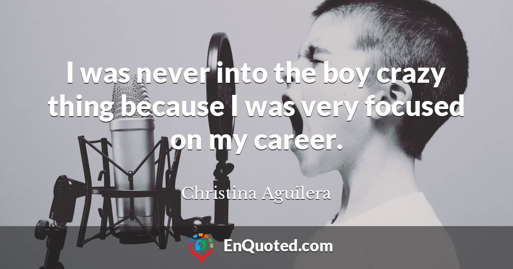I was never into the boy crazy thing because I was very focused on my career.