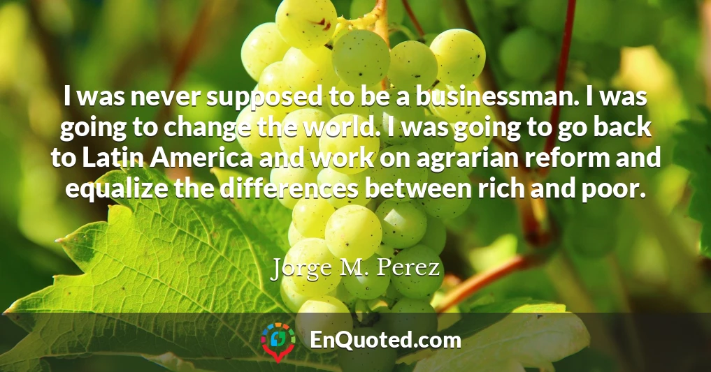 I was never supposed to be a businessman. I was going to change the world. I was going to go back to Latin America and work on agrarian reform and equalize the differences between rich and poor.