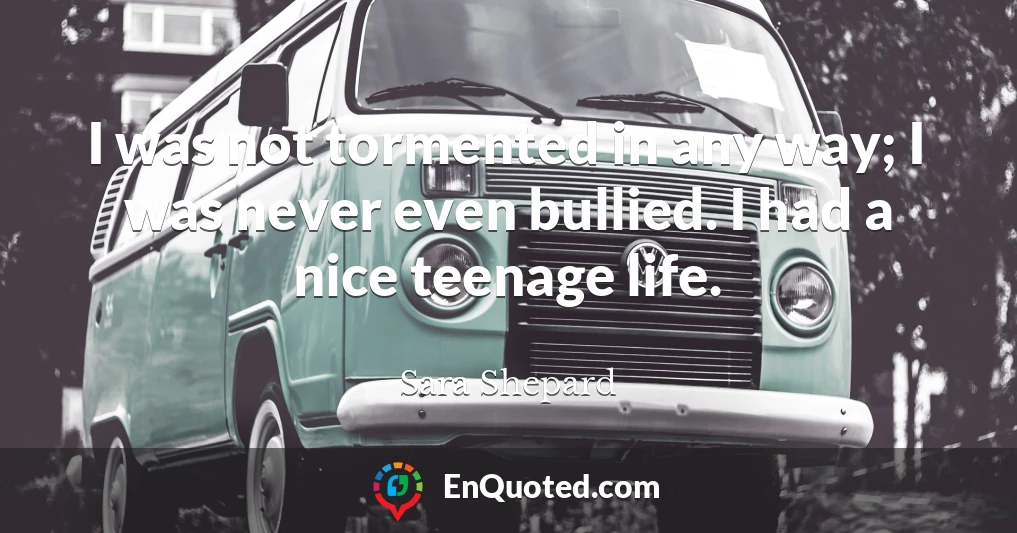 I was not tormented in any way; I was never even bullied. I had a nice teenage life.
