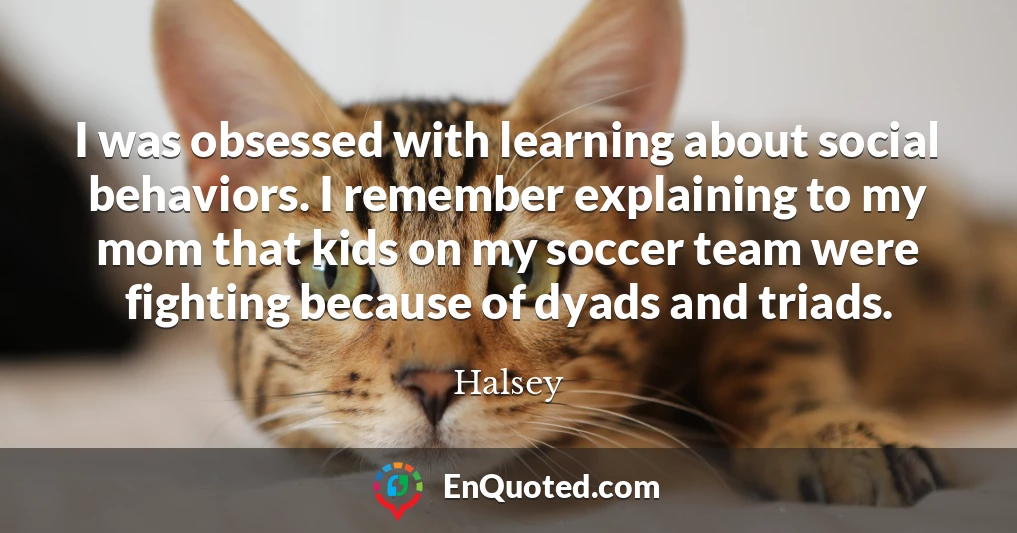 I was obsessed with learning about social behaviors. I remember explaining to my mom that kids on my soccer team were fighting because of dyads and triads.