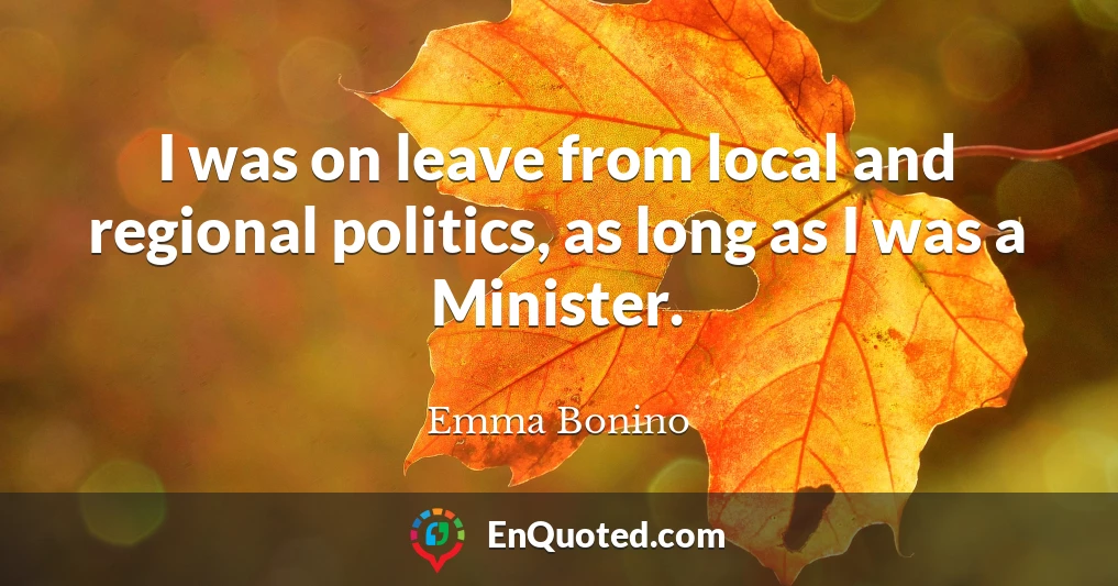 I was on leave from local and regional politics, as long as I was a Minister.