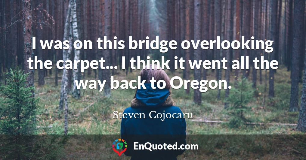 I was on this bridge overlooking the carpet... I think it went all the way back to Oregon.