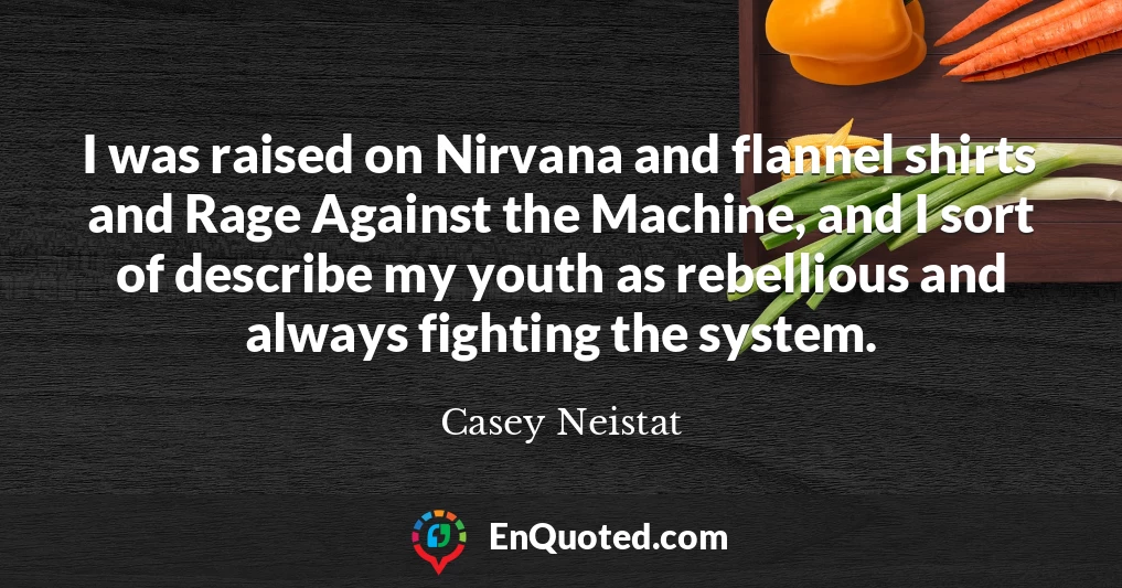 I was raised on Nirvana and flannel shirts and Rage Against the Machine, and I sort of describe my youth as rebellious and always fighting the system.