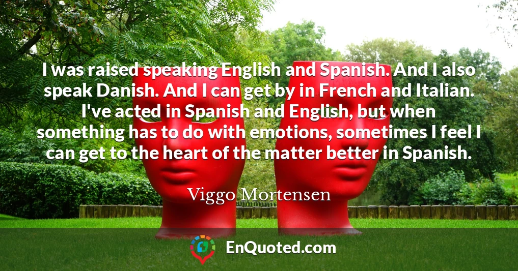 I was raised speaking English and Spanish. And I also speak Danish. And I can get by in French and Italian. I've acted in Spanish and English, but when something has to do with emotions, sometimes I feel I can get to the heart of the matter better in Spanish.