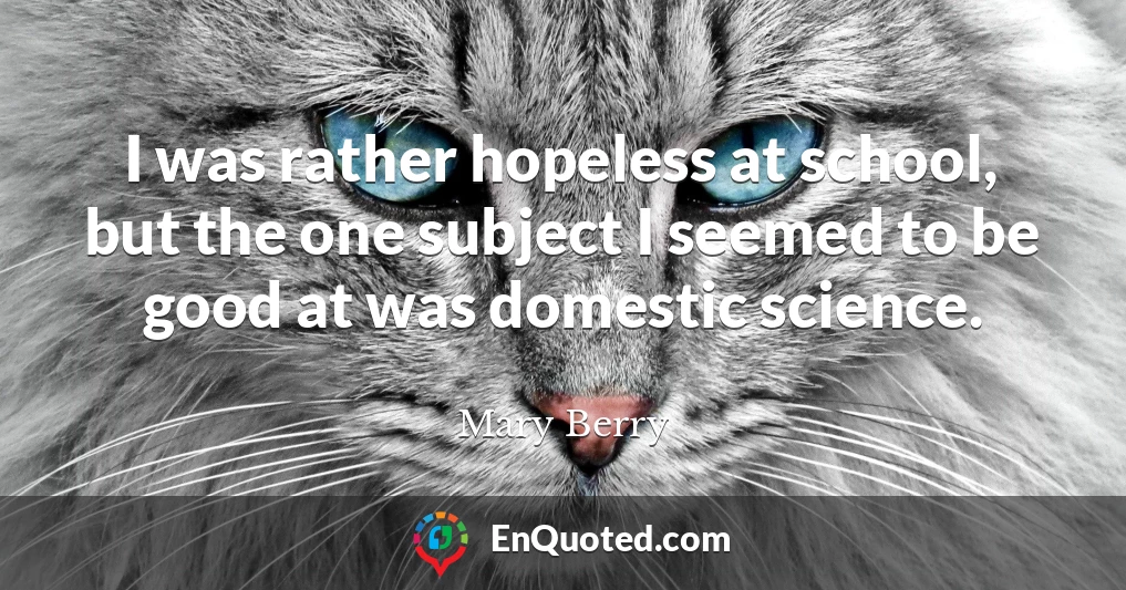 I was rather hopeless at school, but the one subject I seemed to be good at was domestic science.