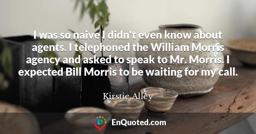 I was so naive I didn't even know about agents. I telephoned the William Morris agency and asked to speak to Mr. Morris. I expected Bill Morris to be waiting for my call.