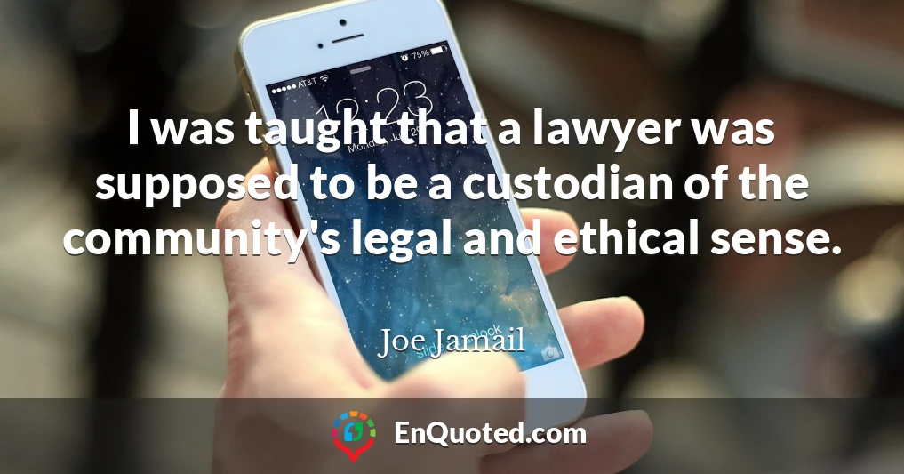 I was taught that a lawyer was supposed to be a custodian of the community's legal and ethical sense.