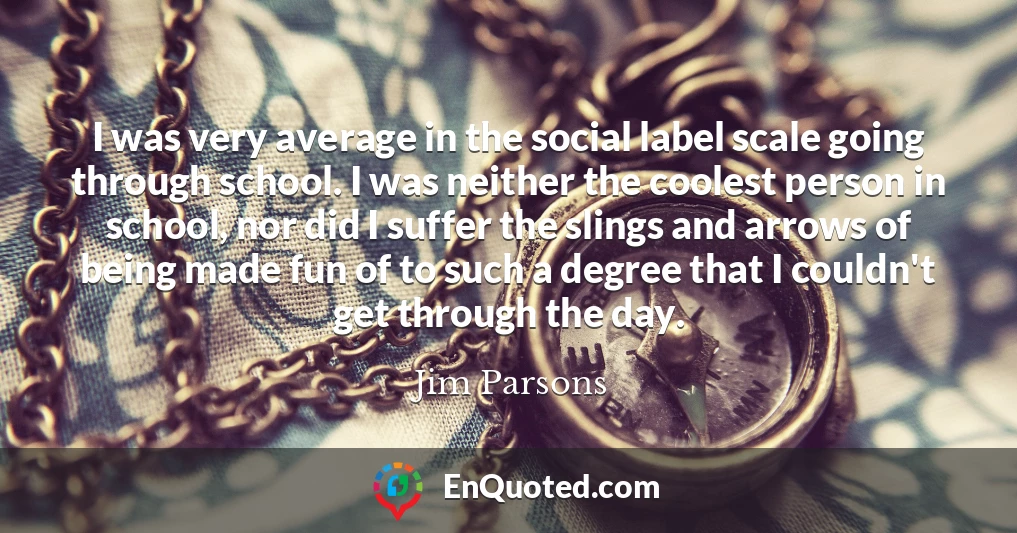 I was very average in the social label scale going through school. I was neither the coolest person in school, nor did I suffer the slings and arrows of being made fun of to such a degree that I couldn't get through the day.