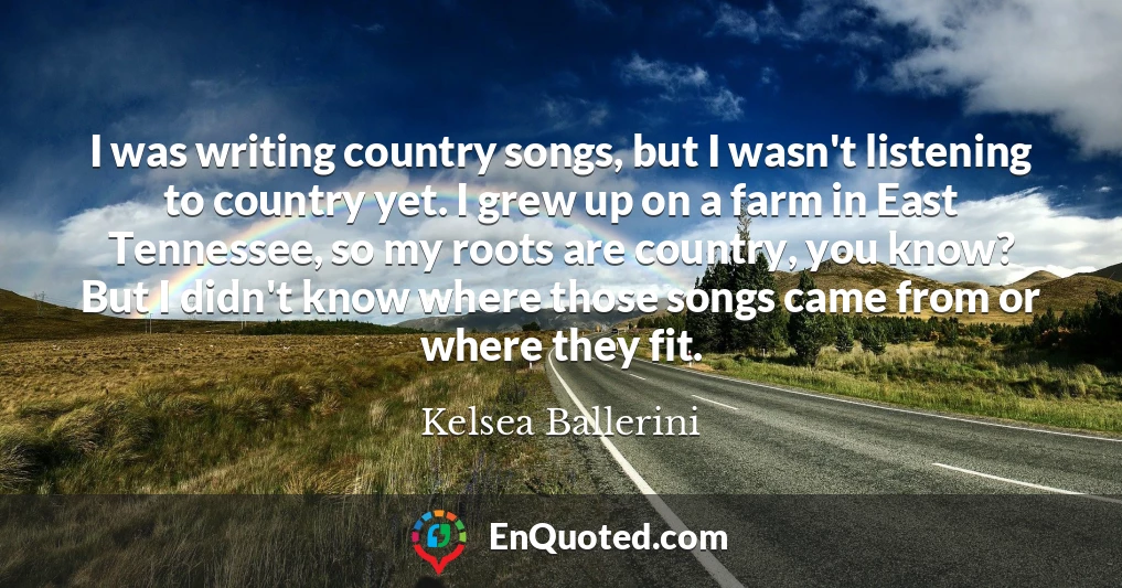 I was writing country songs, but I wasn't listening to country yet. I grew up on a farm in East Tennessee, so my roots are country, you know? But I didn't know where those songs came from or where they fit.