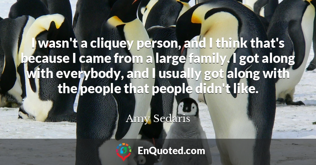 I wasn't a cliquey person, and I think that's because I came from a large family. I got along with everybody, and I usually got along with the people that people didn't like.