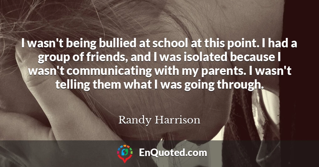 I wasn't being bullied at school at this point. I had a group of friends, and I was isolated because I wasn't communicating with my parents. I wasn't telling them what I was going through.