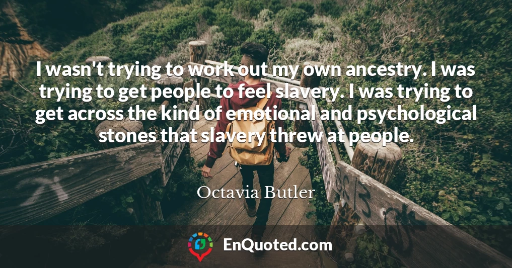 I wasn't trying to work out my own ancestry. I was trying to get people to feel slavery. I was trying to get across the kind of emotional and psychological stones that slavery threw at people.