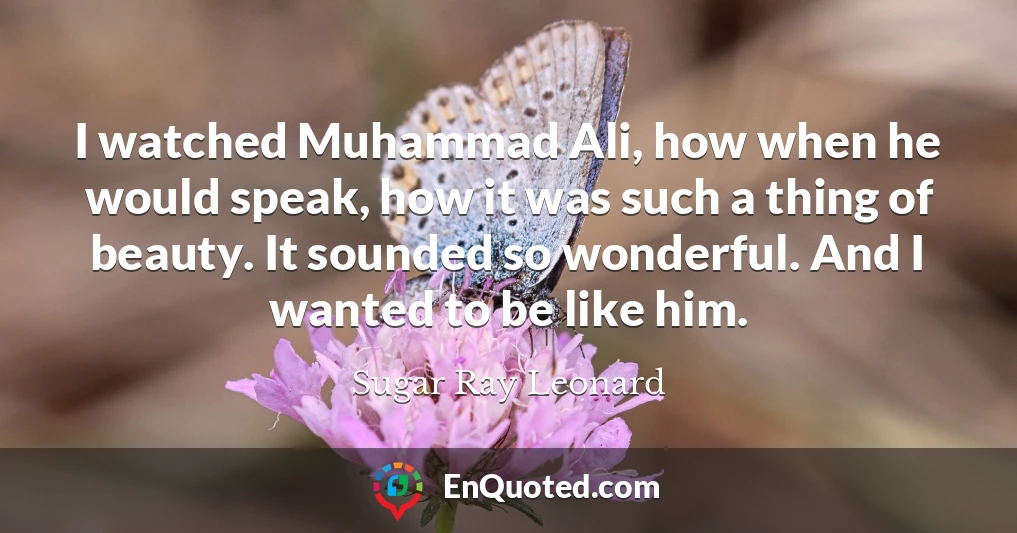 I watched Muhammad Ali, how when he would speak, how it was such a thing of beauty. It sounded so wonderful. And I wanted to be like him.