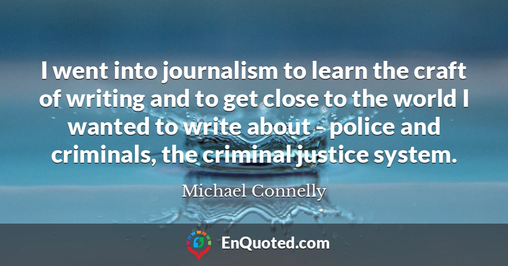 I went into journalism to learn the craft of writing and to get close to the world I wanted to write about - police and criminals, the criminal justice system.