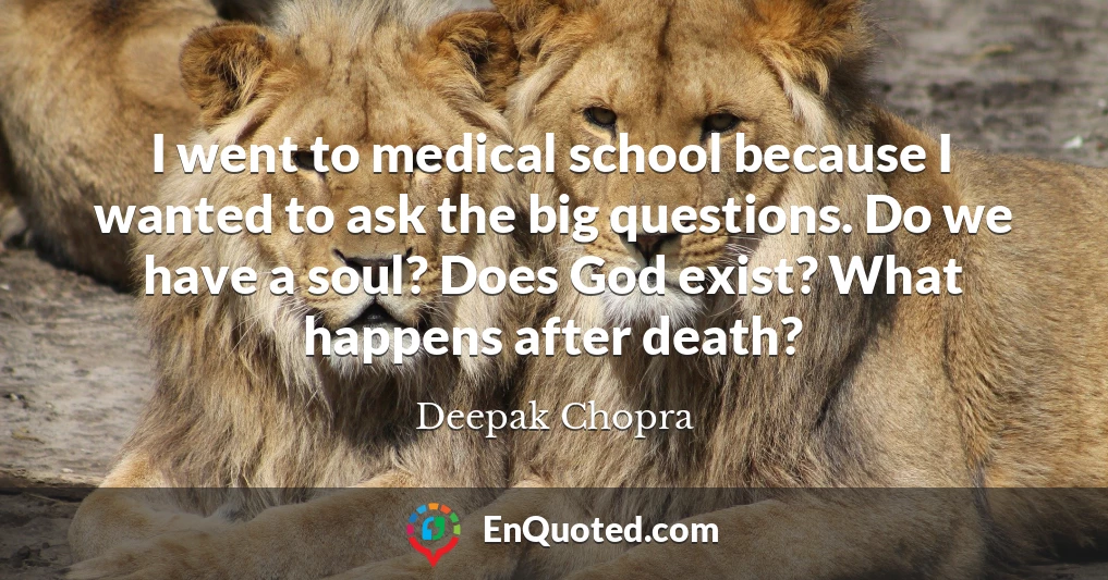 I went to medical school because I wanted to ask the big questions. Do we have a soul? Does God exist? What happens after death?