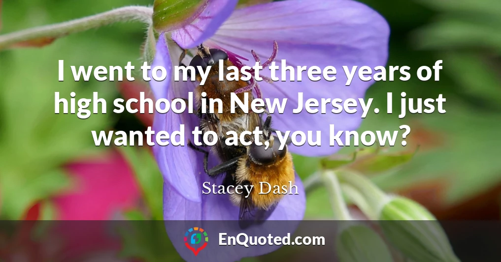 I went to my last three years of high school in New Jersey. I just wanted to act, you know?