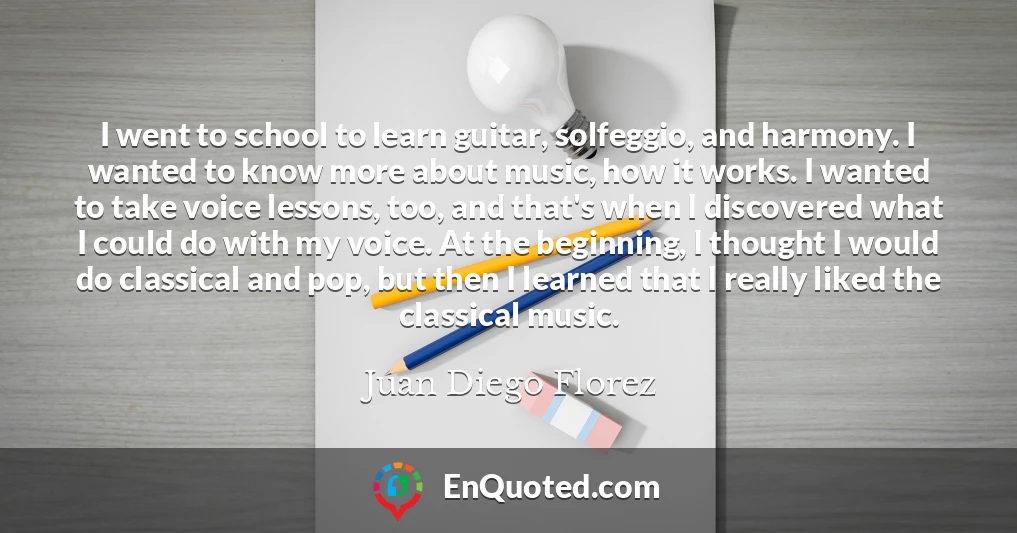 I went to school to learn guitar, solfeggio, and harmony. I wanted to know more about music, how it works. I wanted to take voice lessons, too, and that's when I discovered what I could do with my voice. At the beginning, I thought I would do classical and pop, but then I learned that I really liked the classical music.