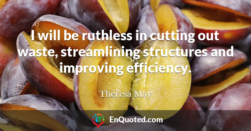 I will be ruthless in cutting out waste, streamlining structures and improving efficiency.